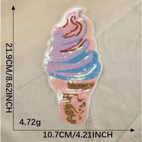 NWOT Large Sequin Ice Cream Iron On Pastel Applique 10" x 3" - Picture 1 of 2